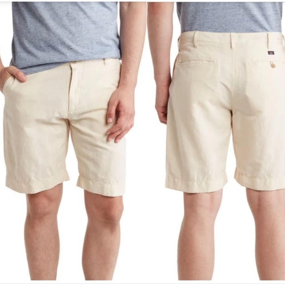 Faherty Malibu Linen & Cotton Chino Shorts in Stone Men's Size‎ 34X9